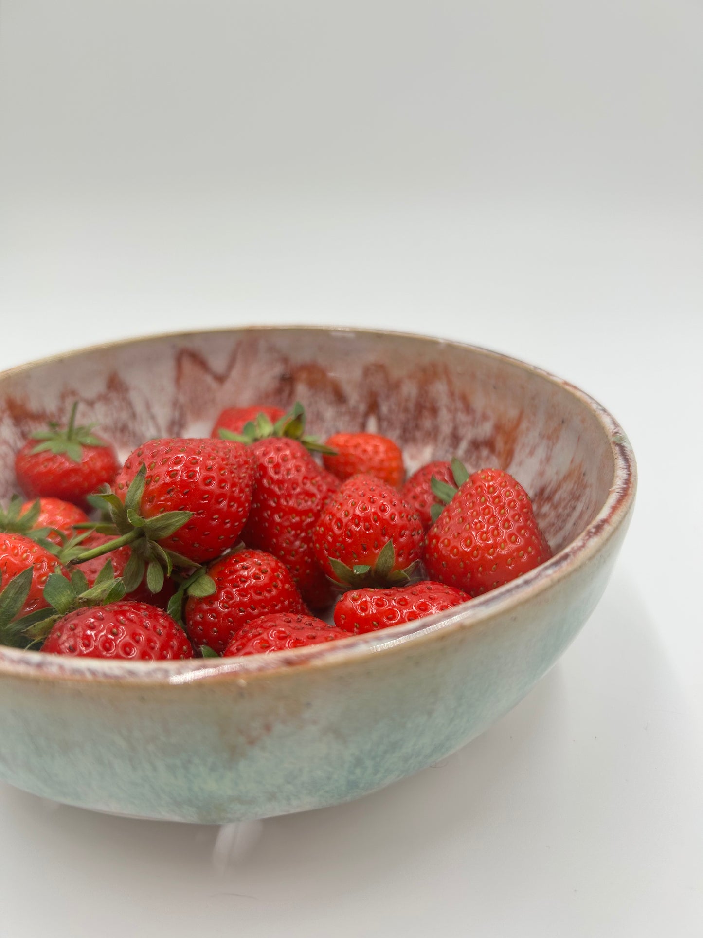 Wide Berry Bowl – Rustic Colander & Fruit Strainer with Reactive Glaze - Strawberry