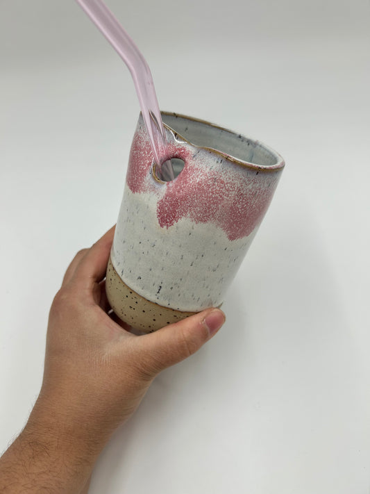 Cup with Straw Hole + Glass Straw - Pink 2