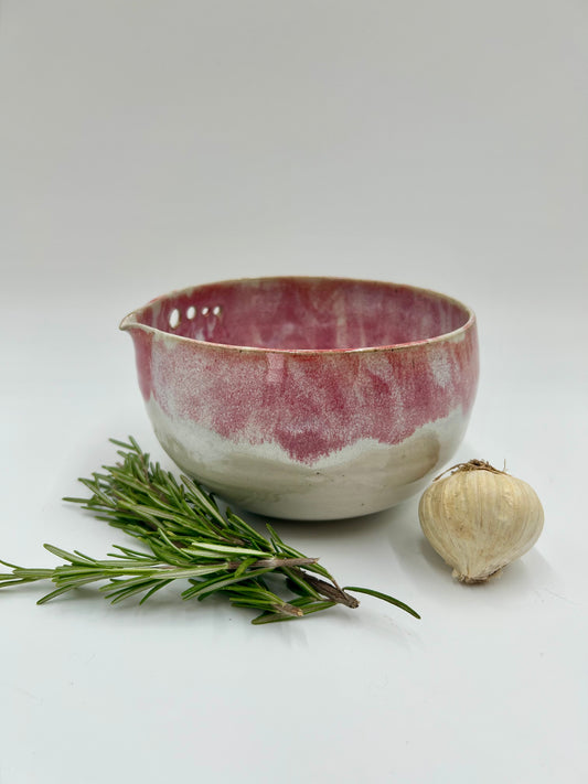 Prep + Marinade Bowl with Herb Stripper, Garlic Grater - Raspberry