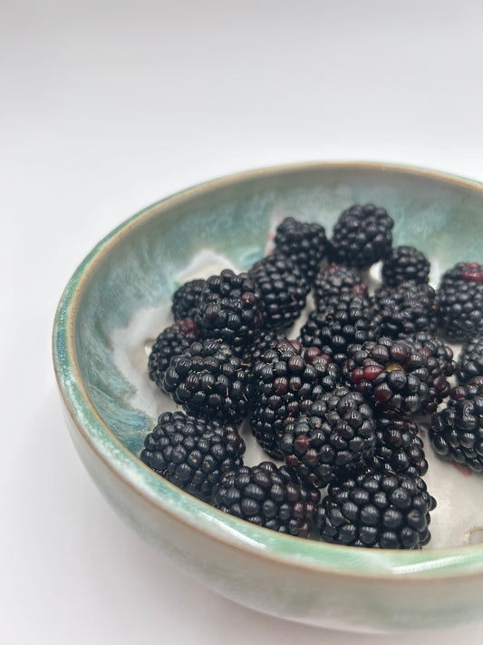 Wide Berry Bowl – Rustic Colander & Fruit Strainer with Reactive Glaze - Green Tea