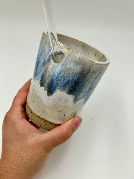 Cup with Straw Hole + Glass Straw - Blue Sea