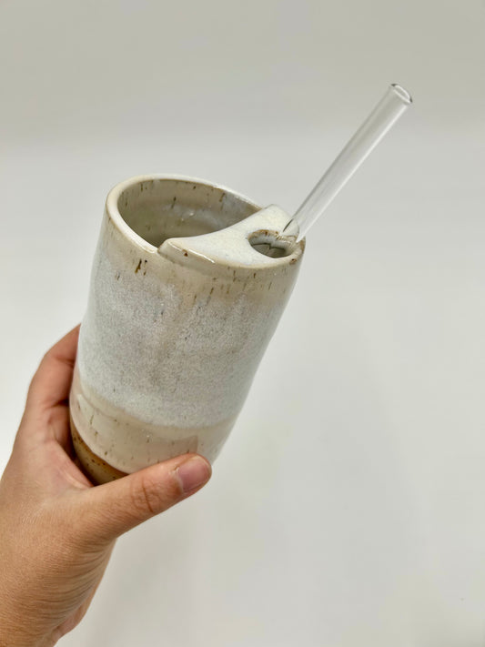 Travel Cup with Straw Top + Glass Straw - Ivory