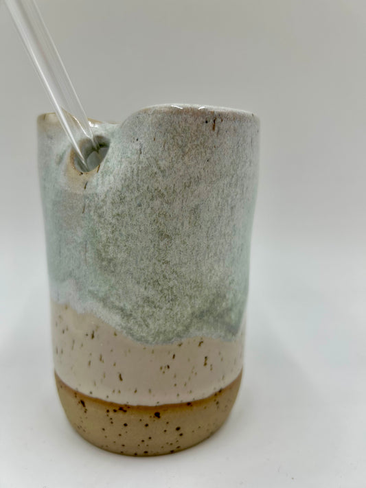 Cup with Straw Hole + Glass Straw - Sage
