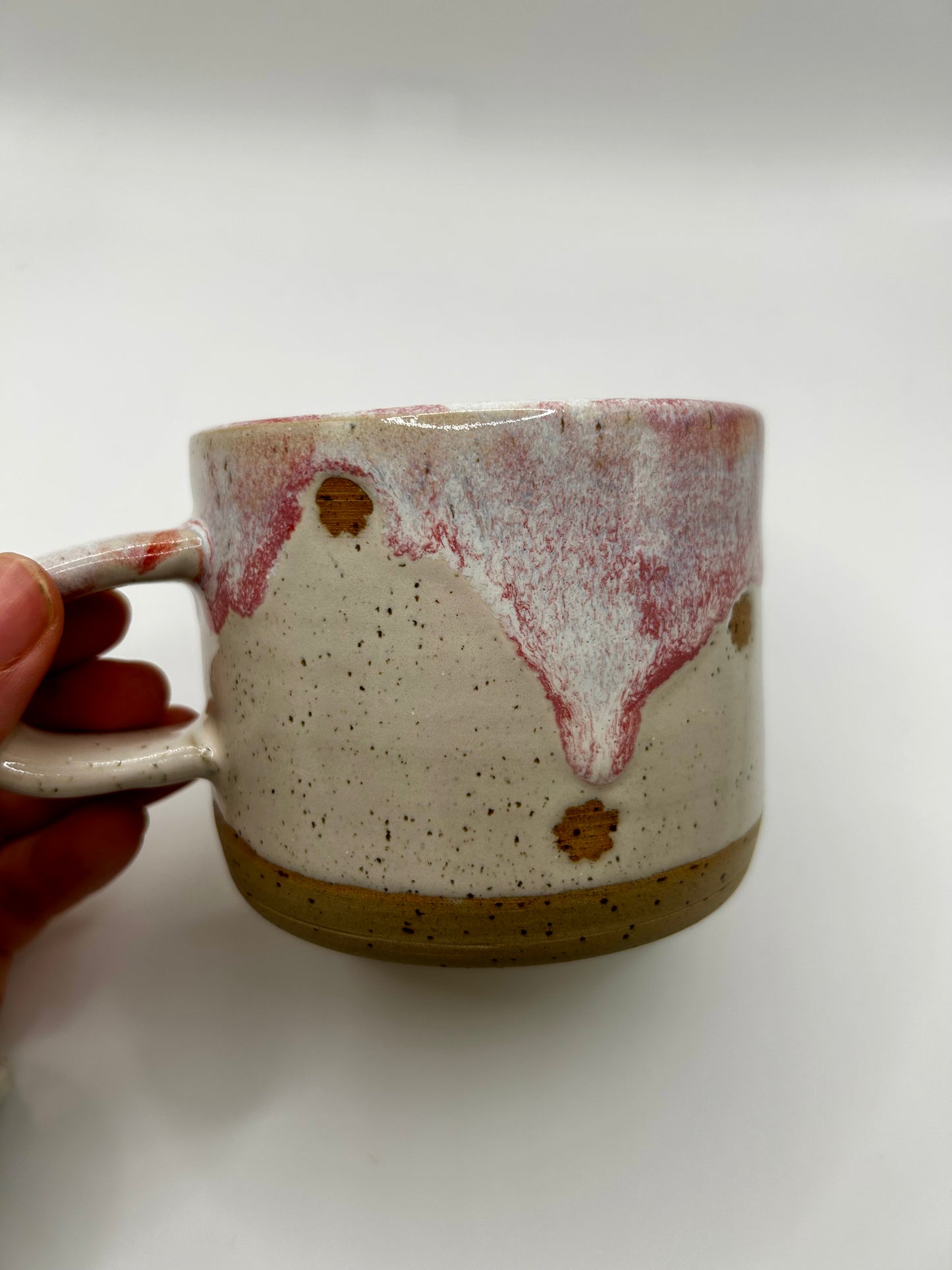 Medium Mug - Reactive Glaze - Raspberry Flower Polka Dots