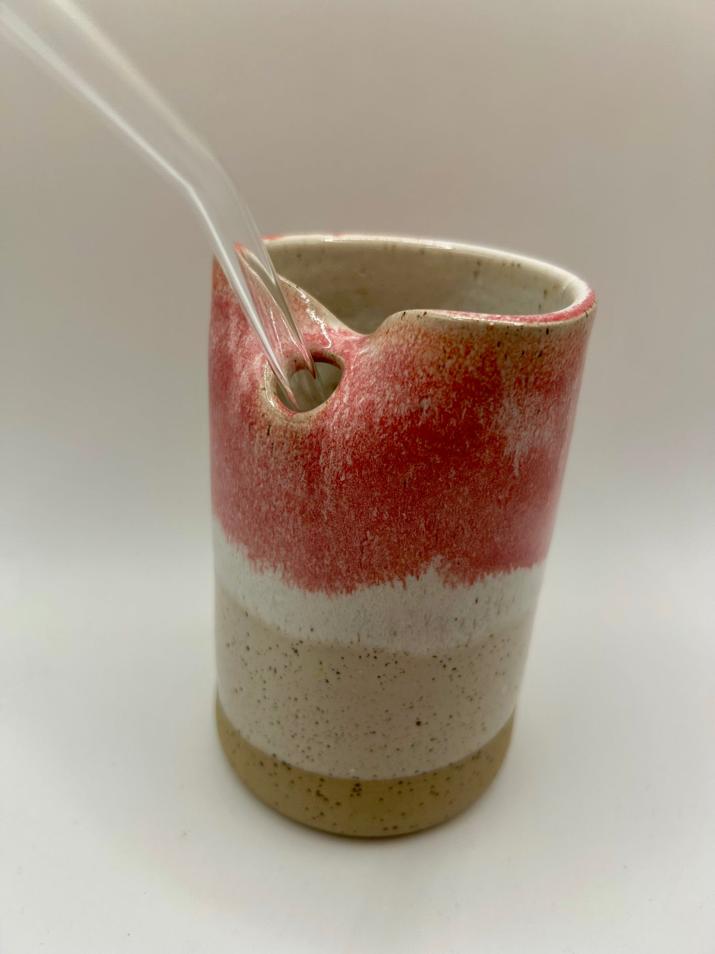 Cup with Straw Hole + Glass Straw - Raspberry
