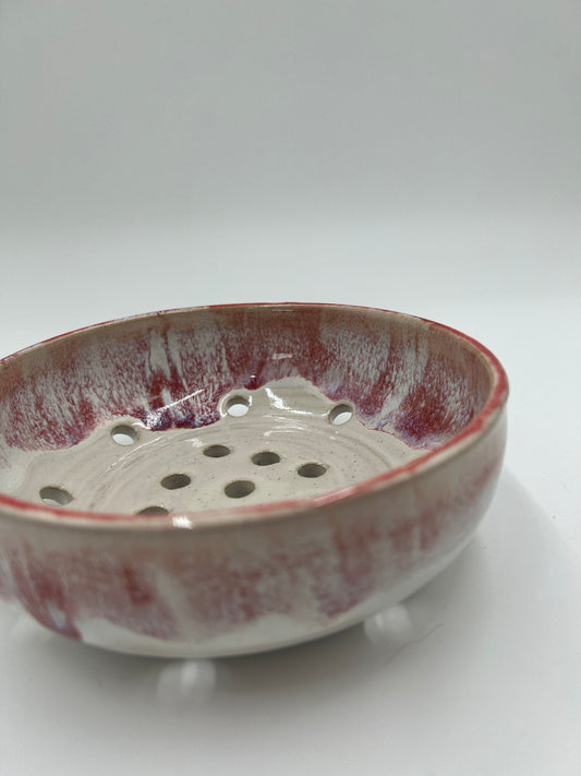 Wide Berry Bowl – Rustic Colander & Fruit Strainer with Reactive Glaze - Plum