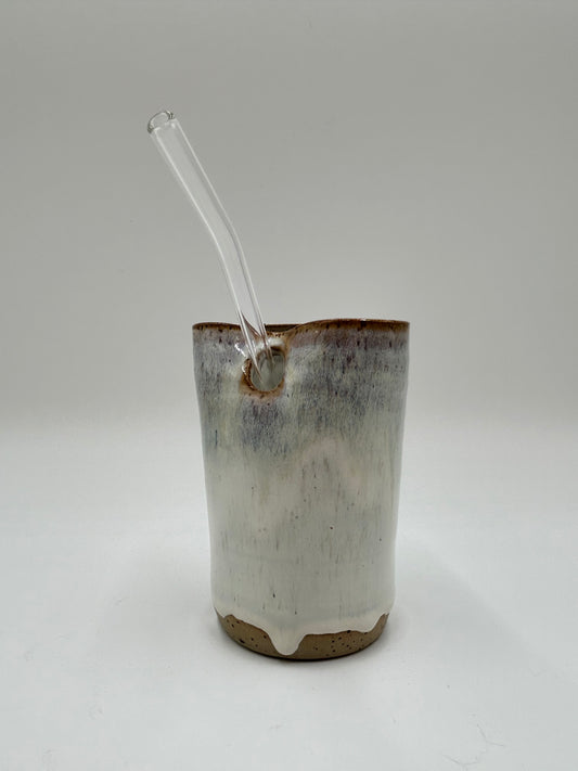 Cup with Straw Hole + Glass Straw - Ivory 1