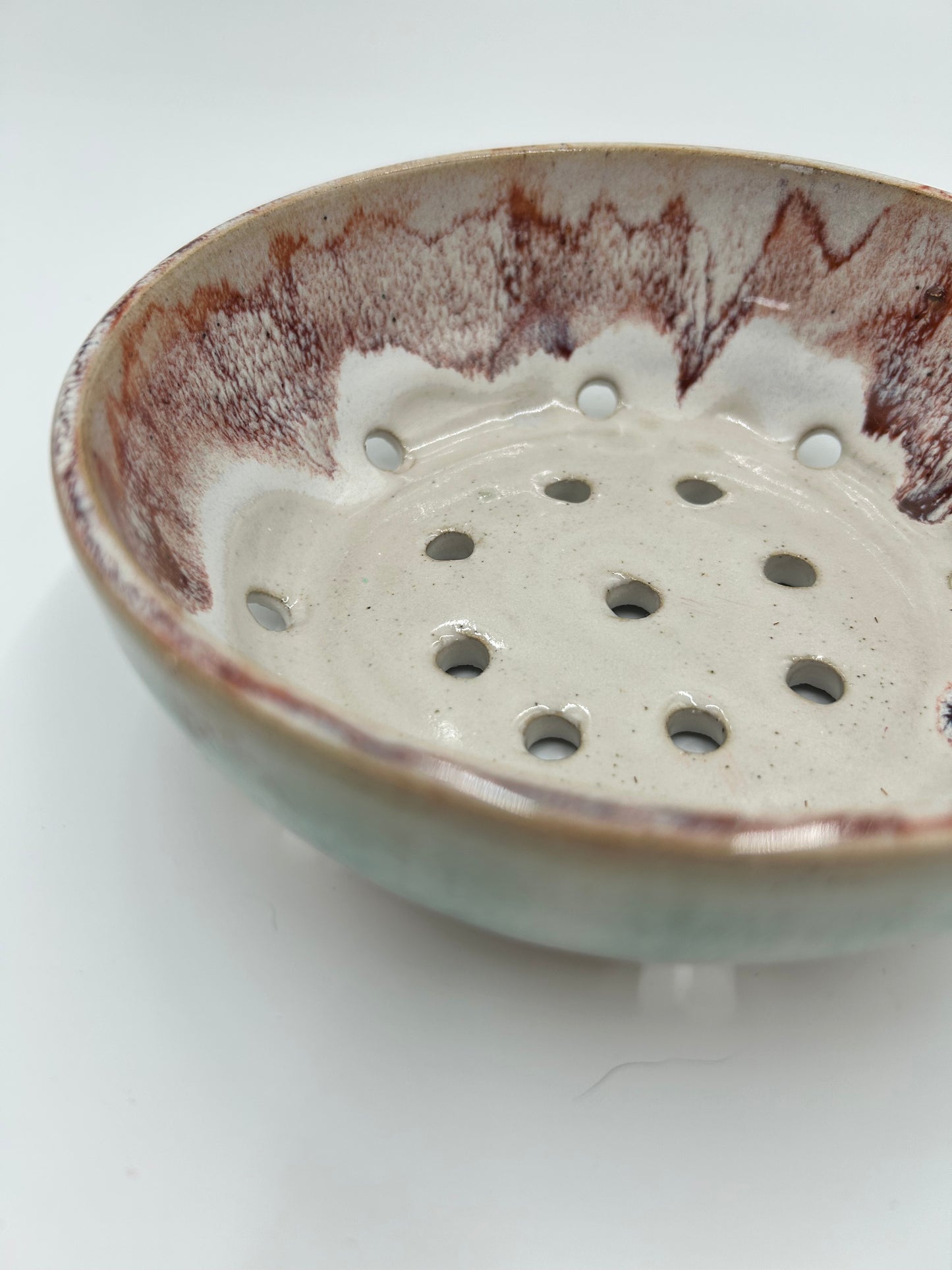 Wide Berry Bowl – Rustic Colander & Fruit Strainer with Reactive Glaze - Strawberry