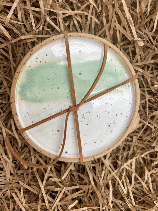 Set of Two Coasters - Green Stripe