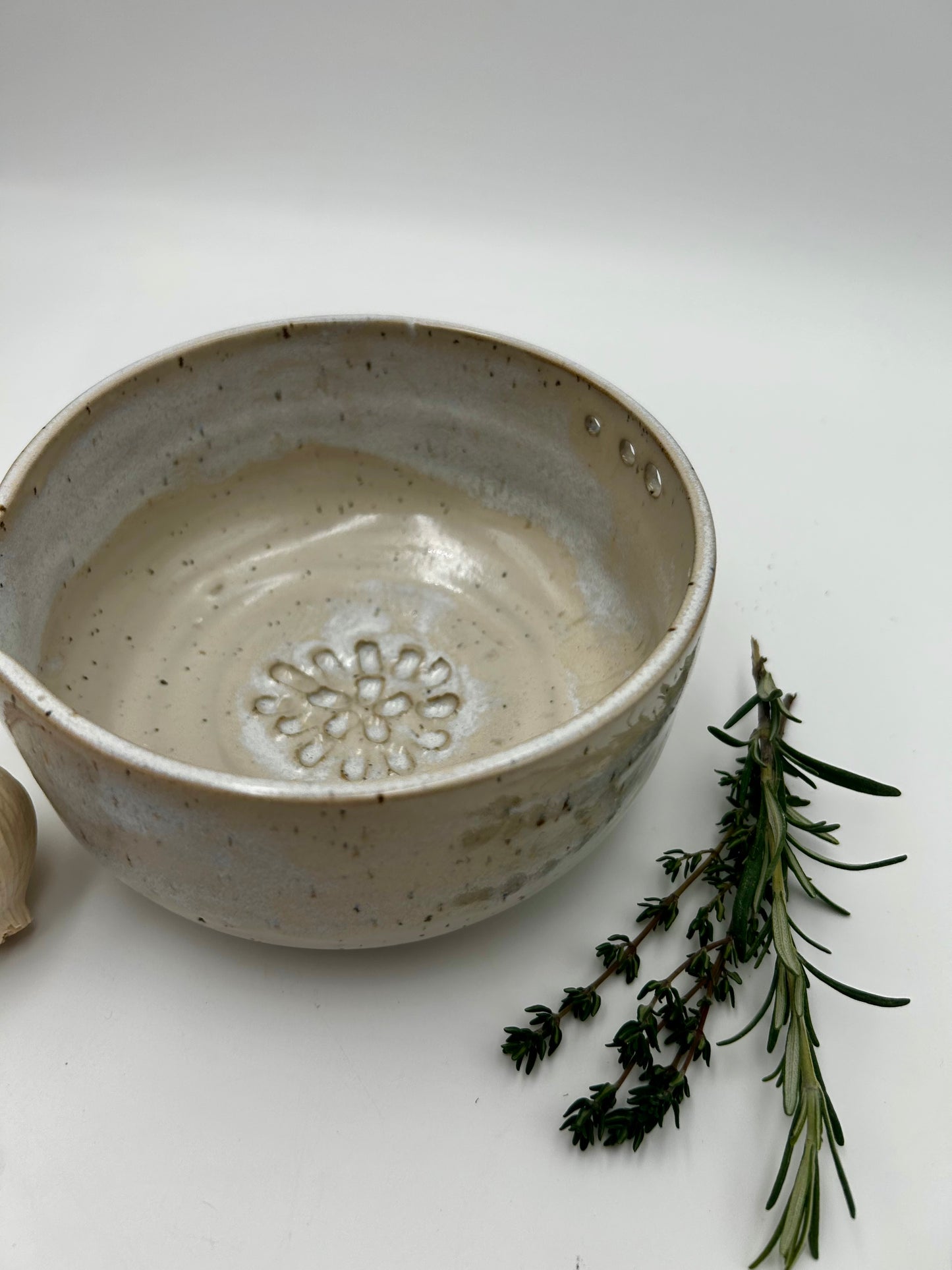 Prep + Marinade Bowl with Herb Stripper, Garlic Grater - Ivory