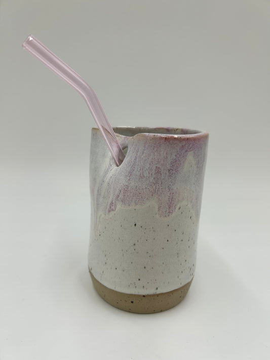 Cup with Straw Hole + Glass Straw - Pink 1
