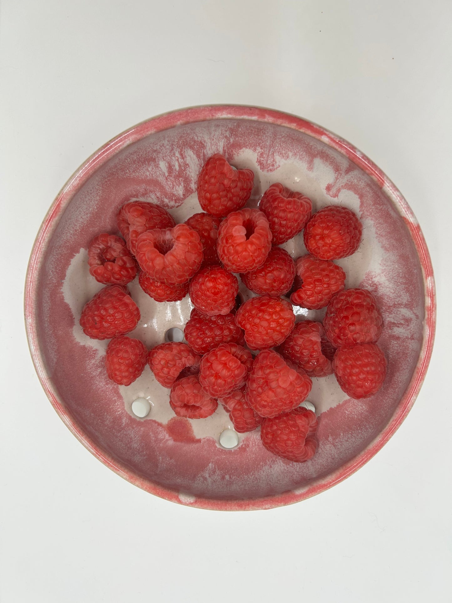 Wide Berry Bowl – Rustic Colander & Fruit Strainer with Reactive Glaze - Raspberry