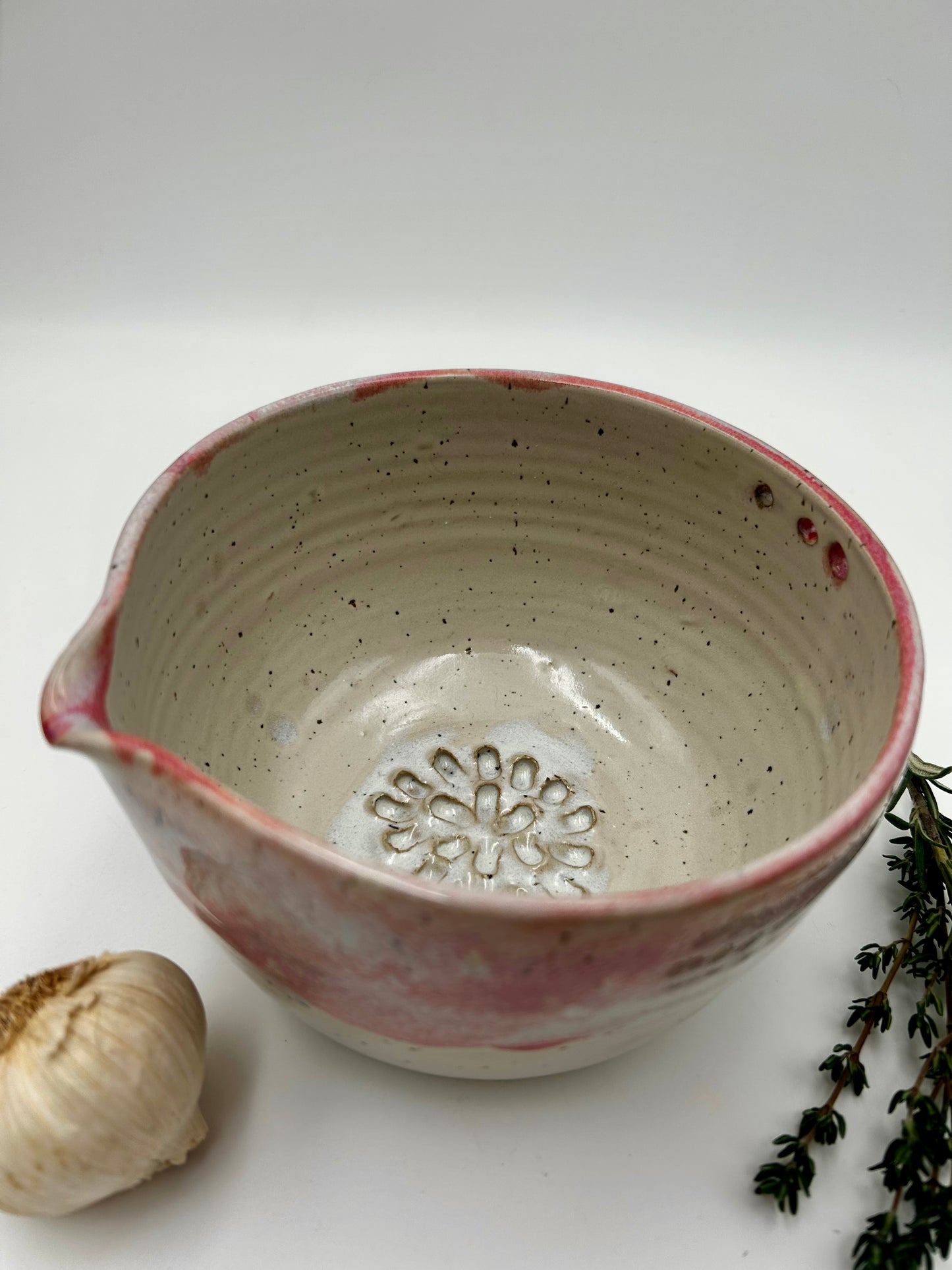 Prep + Marinade Bowl with Herb Stripper, Garlic Grater - Rose Pink