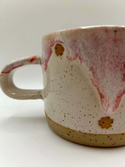 Medium Mug - Reactive Glaze - Raspberry Flower Polka Dots