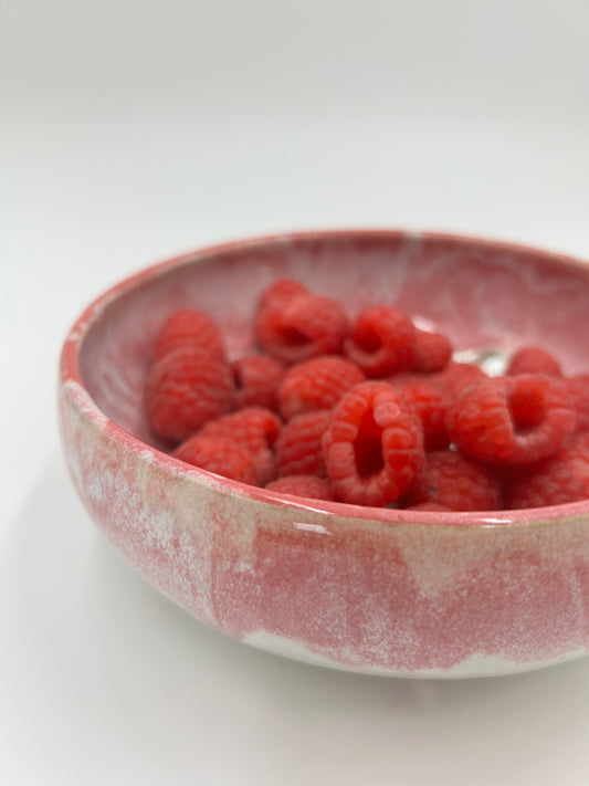 Wide Berry Bowl – Rustic Colander & Fruit Strainer with Reactive Glaze - Raspberry