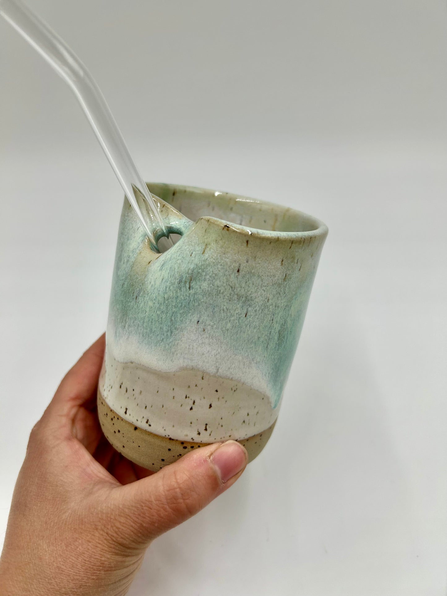 Cup with Straw Hole + Glass Straw - Green Tea