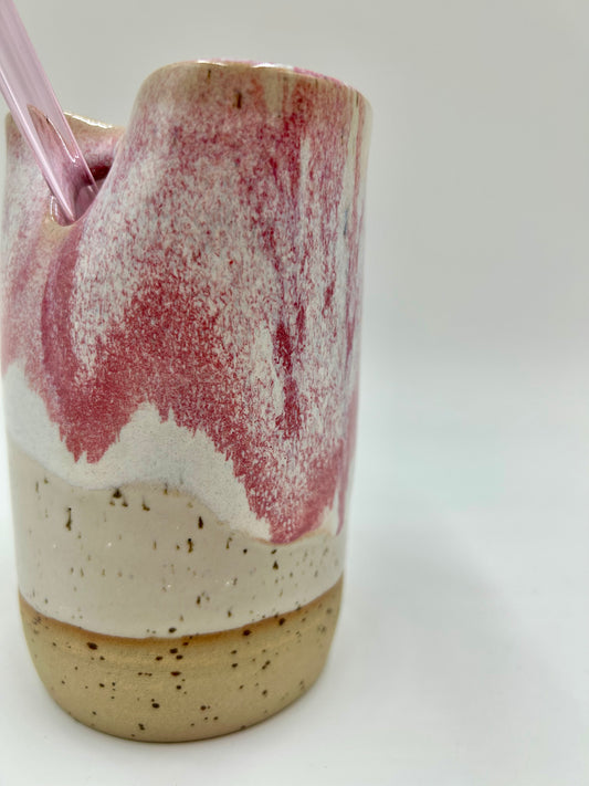 Cup with Straw Hole + Glass Straw - Raspberry
