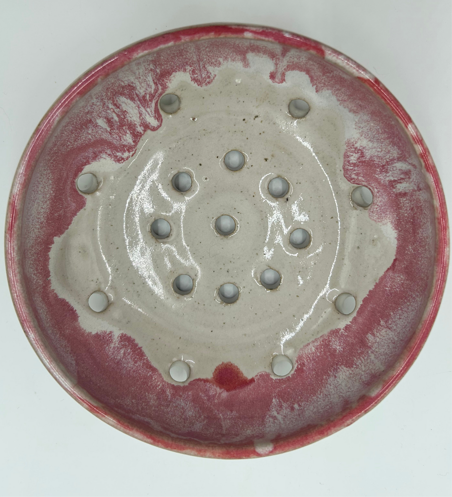 Wide Berry Bowl – Rustic Colander & Fruit Strainer with Reactive Glaze - Raspberry