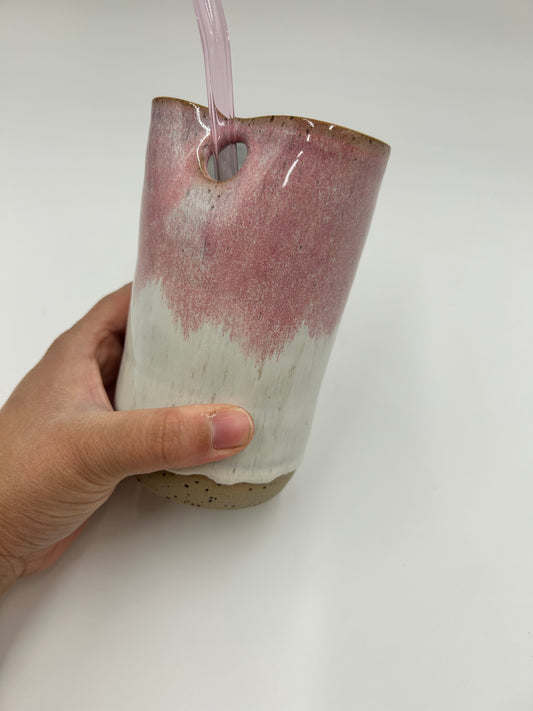 Cup with Straw Hole + Glass Straw - Pink 3