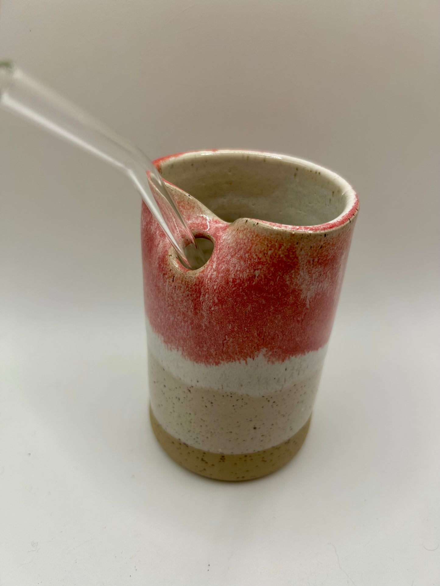 Cup with Straw Hole + Glass Straw - Raspberry
