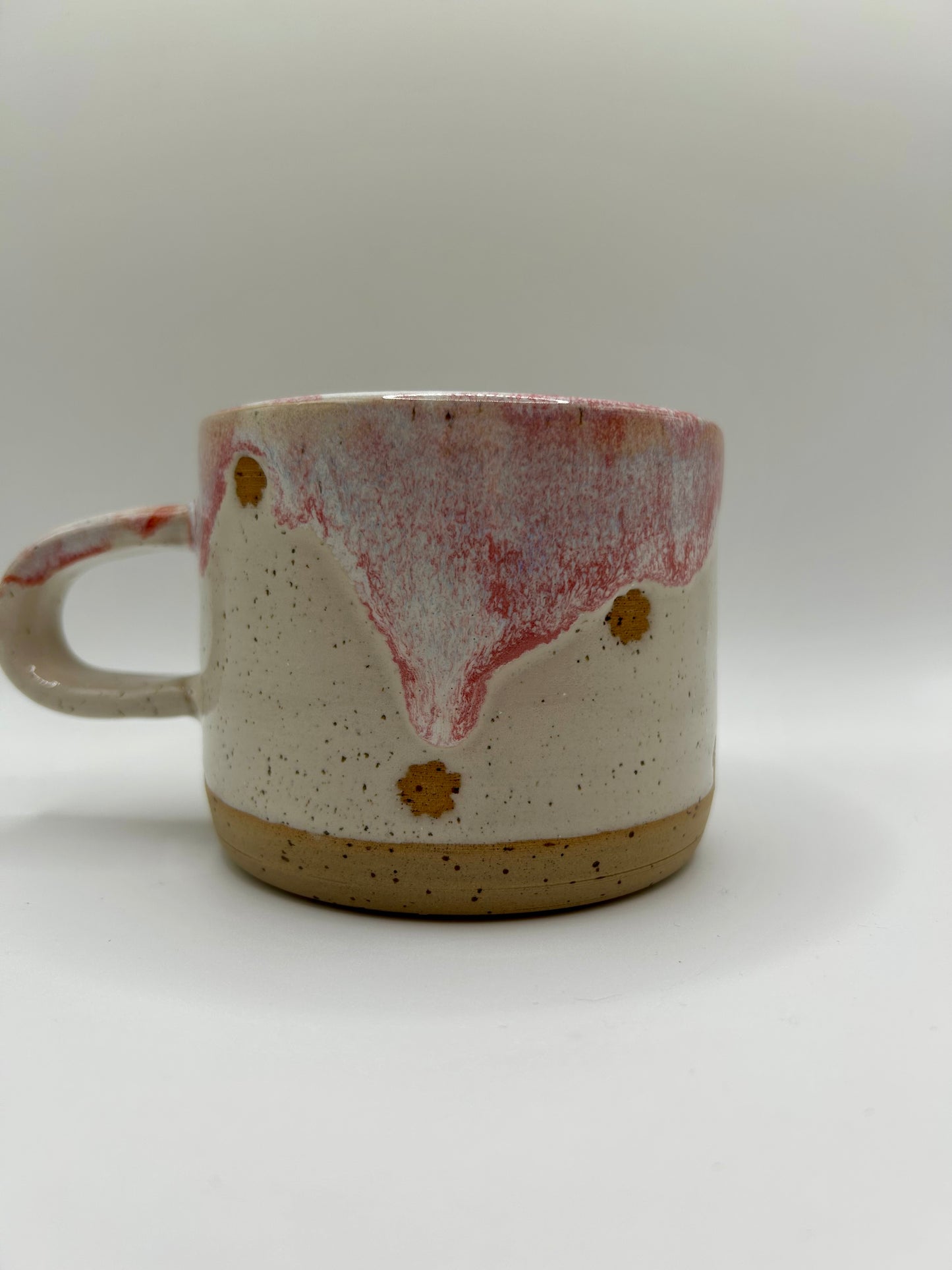 Medium Mug - Reactive Glaze - Raspberry Flower Polka Dots