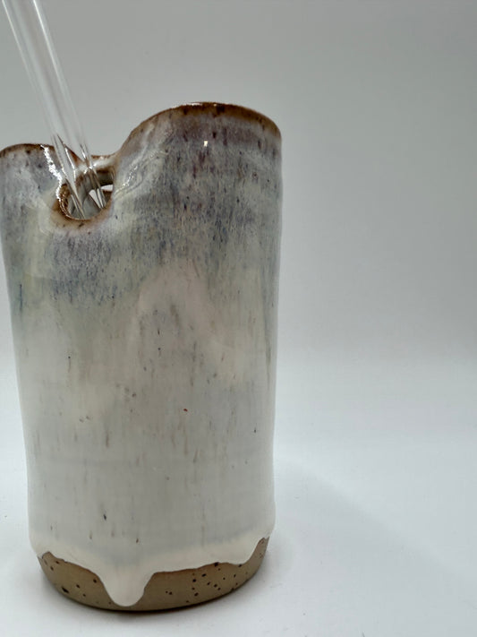 Cup with Straw Hole + Glass Straw - Ivory 1